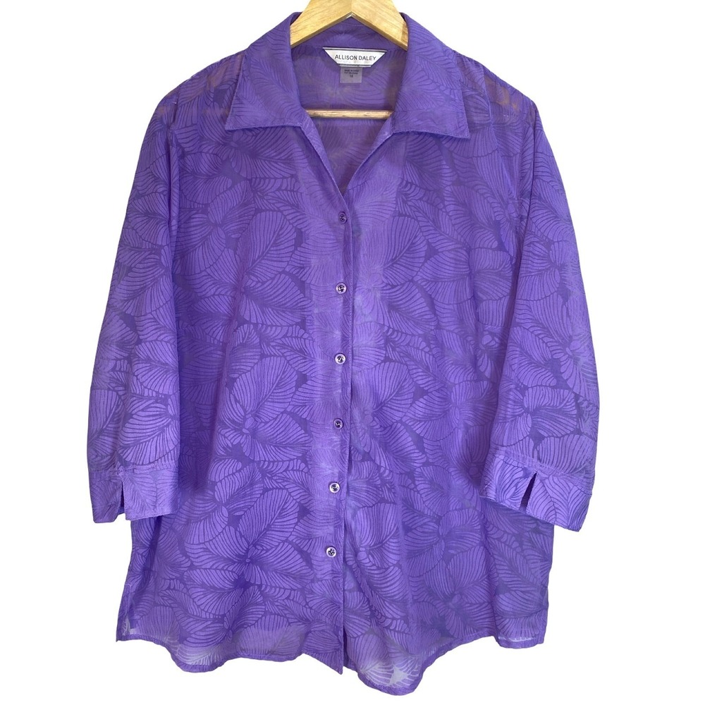 Burnout Lilac‎ Purple Blouse Top Women's Size 16 Tropical Sheer Vacation Costal